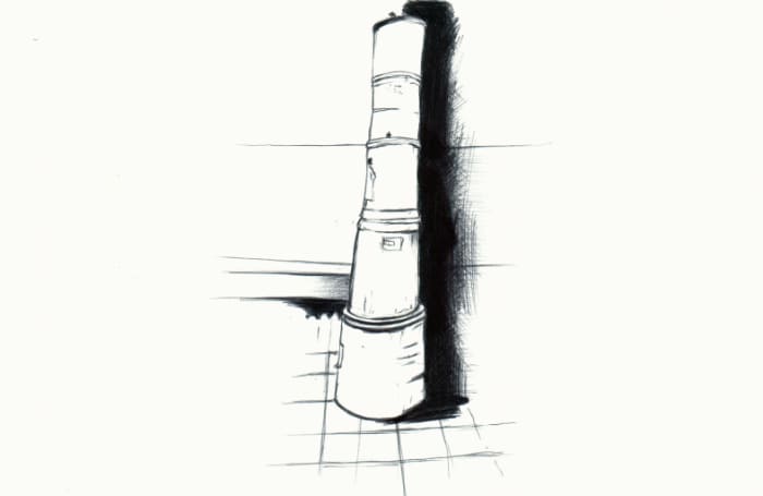 Atelier Delizie Bern - Format K - Tragende Säule oder Pfeffermühle – Kugelschreiber auf Papier - Kugelschreiber Kunst