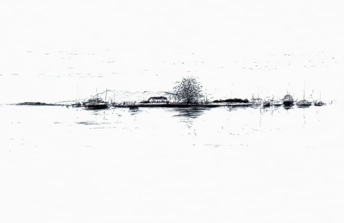 Seelandschaft – Kugelschreiber auf Papier - Kugelschreiber Kunst