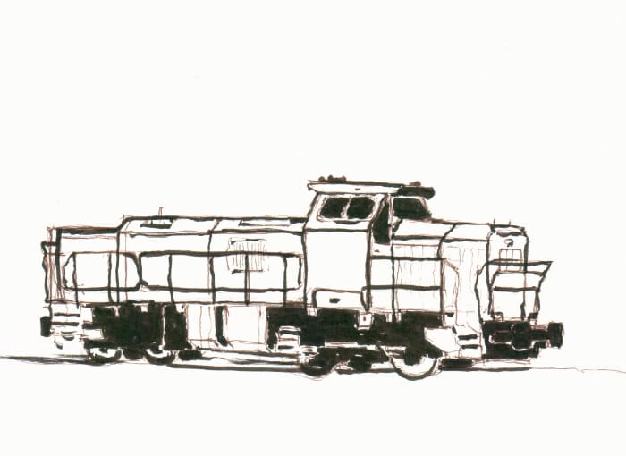 Lokomotive – Sepia Fineliner auf Papier - Pitt Artist Pen Farber Castell