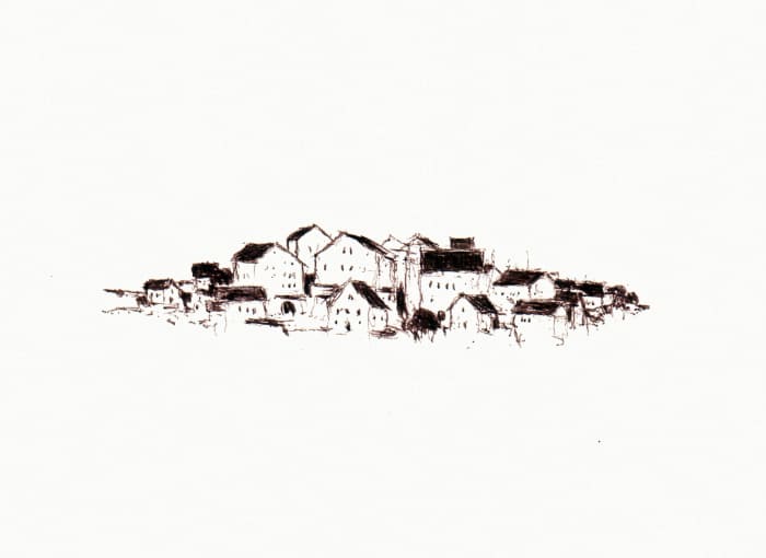 Zenhäusern – Sepia Fineliner auf Papier - Pitt Artist Pen Farber Castell