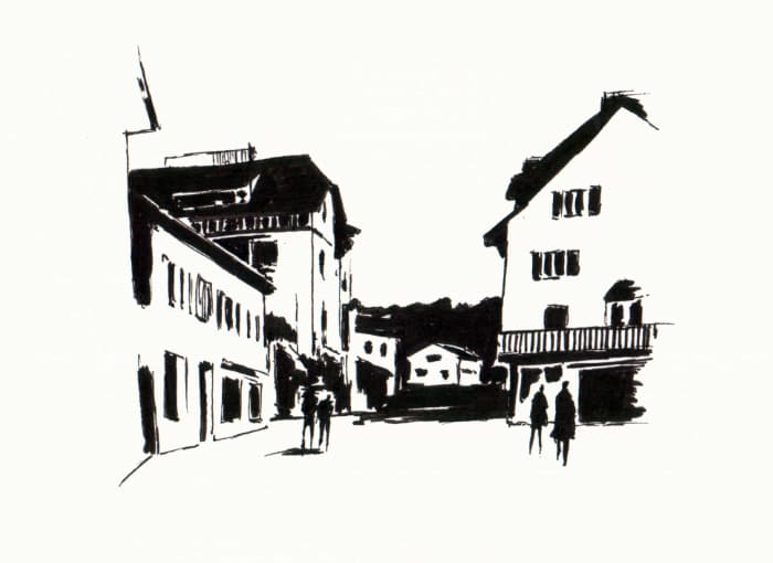 Ort – Schwarz Fineliner auf Papier - Pitt Artist Pen Farber Castell
