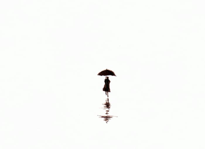 Regenschirm – Sepia Fineliner auf Papier - Pitt Artist Pen Farber Castell