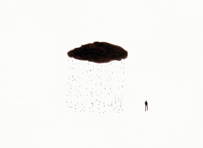 Wolkenbruch – Sepia Fineliner auf Papier - Pitt Artist Pen Farber Castell