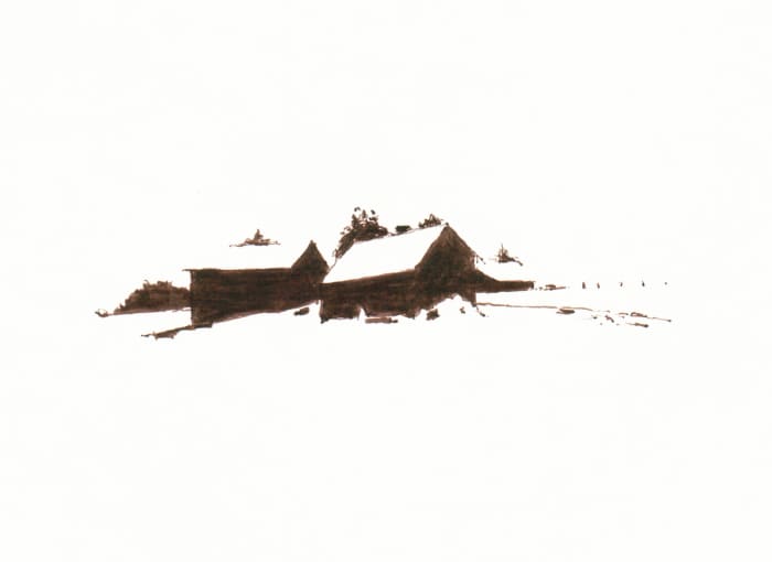 Der Schnee bleibt diesmal hoffentlich länger – Sepia Fineliner auf Papier - Pitt Artist Pen Farber Castell