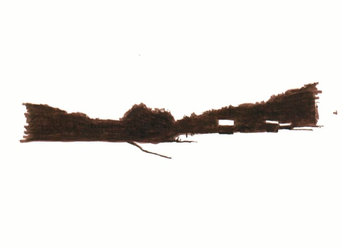 Aussicht auf der Gommer Loipe – Sepia Fineliner auf Papier - Pitt Artist Pen Farber Castell