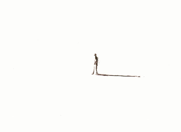 Er sieht nicht wohin er geht – Sepia Fineliner auf Papier - Pitt Artist Pen Farber Castell