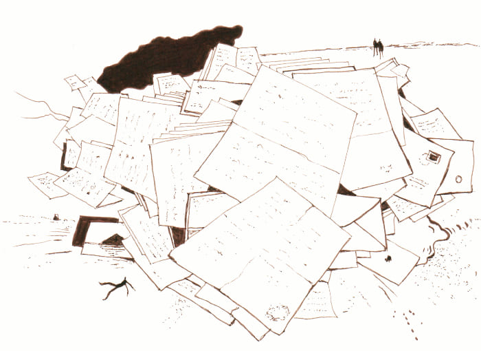 Briefpost – Sepia Fineliner auf Papier - Pitt Artist Pen Farber Castell