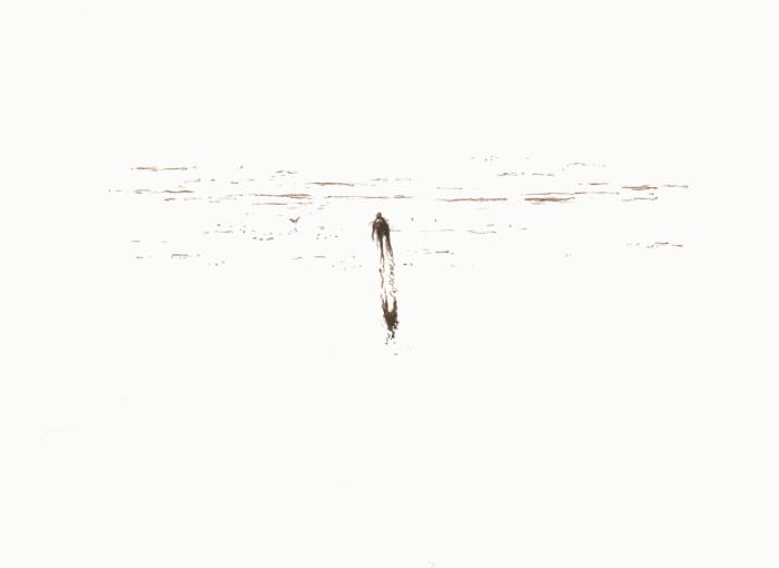 Baden gehen – Sepia-Tinte auf Papier