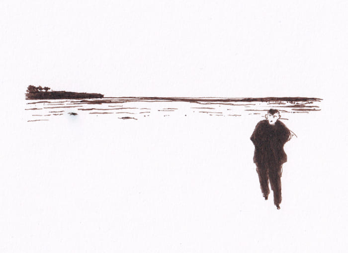 Am Meer – Sepia-Tinte auf Papier