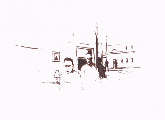 Fragmente – Sepia-Tinte auf Papier