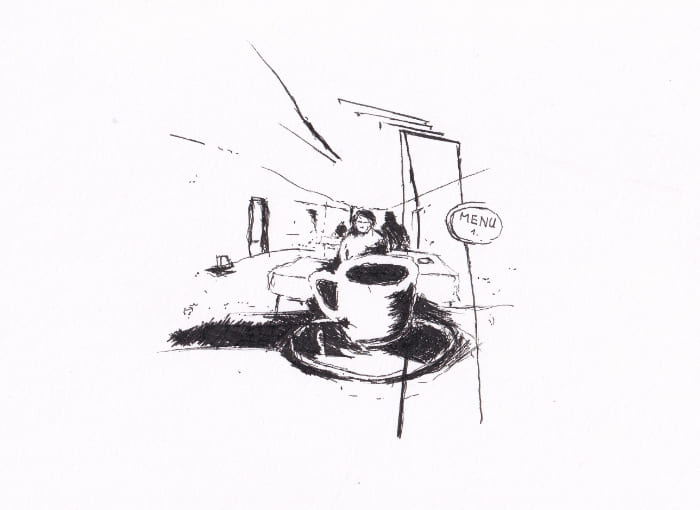 Kaffee und Zeit – Schwarz-Tinte auf Papier