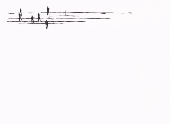 Gruppe am Strand – Schwarz-Tinte auf Papier