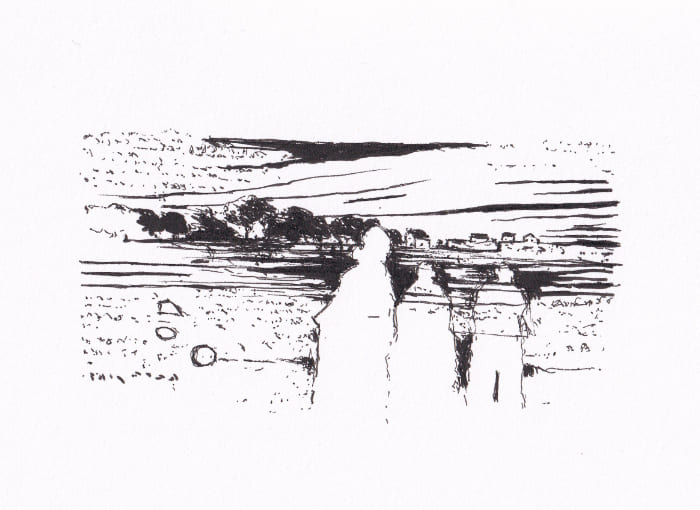 Menschen in der Landschaft – Schwarz-Tinte auf Papier