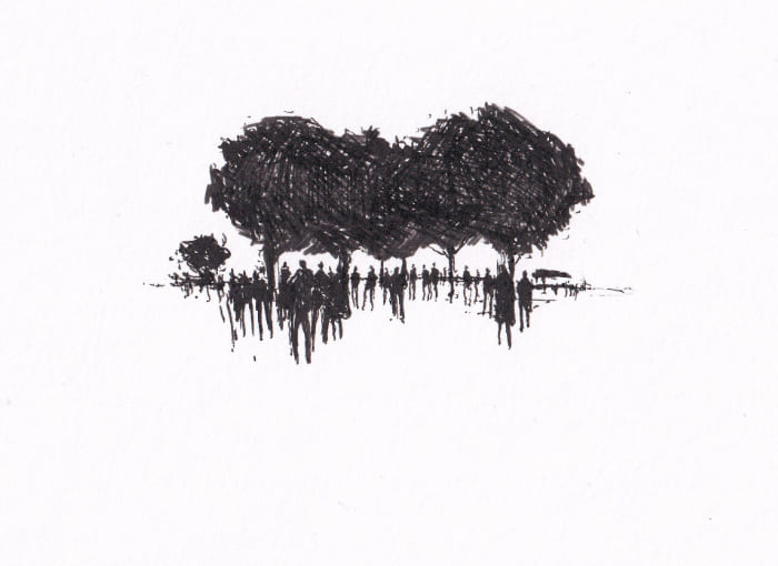 Bäume und Menschen – Schwarz-Tinte auf Papier