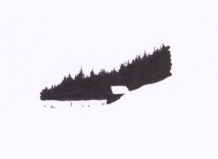 Skizze – Haus am Waldrand – Schwarz-Tinte auf Papier