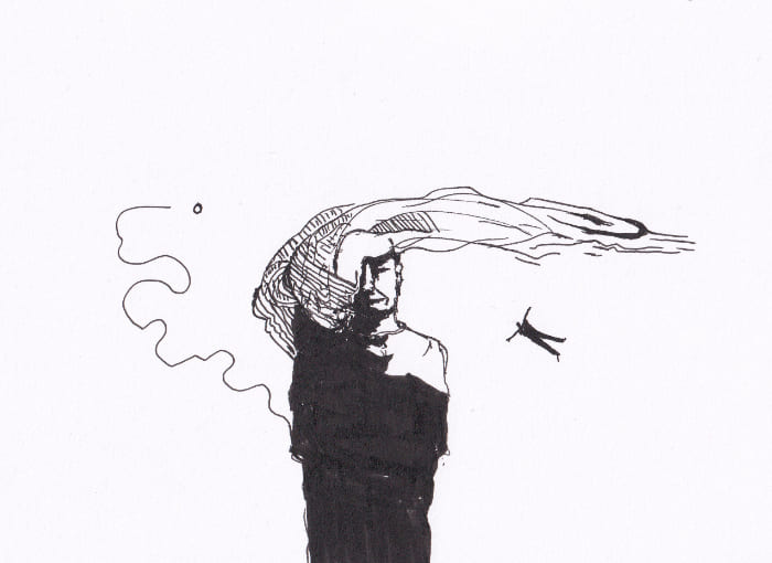 Skizze – Mann gross Mann Klein – Schwarz-Tinte auf Papier