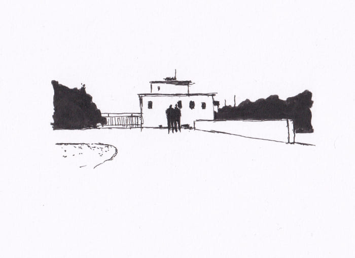 Skizze – Wasserreservoir – Schwarz-Tinte auf Papier