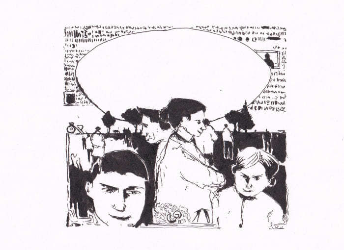 Skizze – Menschen im Raum – Schwarz-Tinte auf Papier