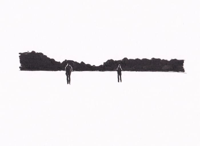 Skizze – Zwei Menschen in der Landschaft – Schwarz-Tinte auf Papier