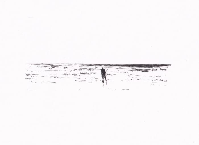Skizze – Badender am Meer – Schwarz-Tinte auf Papier