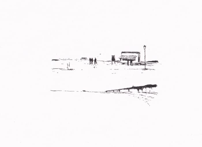 Skizze – Sequenzen am Strand – Schwarz-Tinte auf Papier