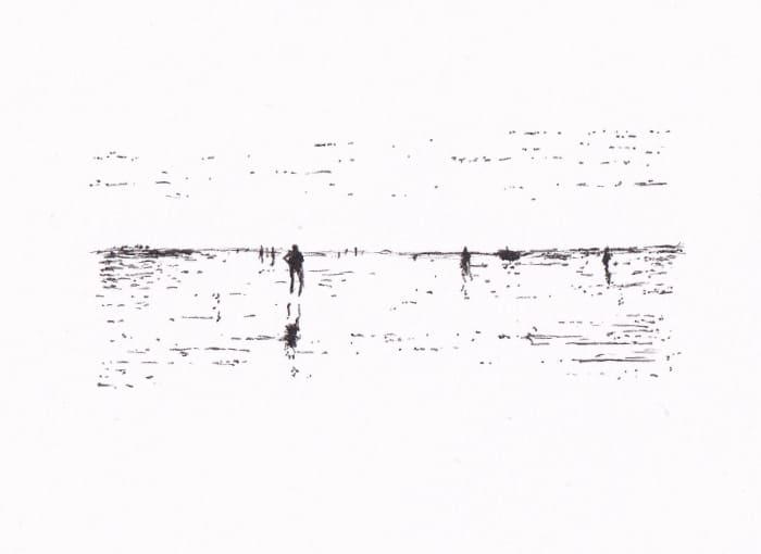 Meer Skizze – Menschen am Strand – Schwarz-Tinte auf Papier