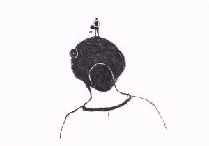 Frau beobachtet einen Mann am Horizont