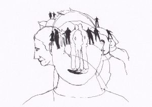 Porträt und Silhouetten von Menschen