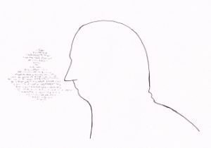 Silhouette eines Kopfes mit Wortwolke
