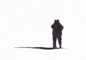 Skizze – Zwei Personen umarmen sich – Schwarz-Tinte auf Papier