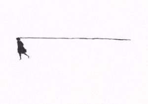 Skizze – Frau geht nach links – Schwarz-Tinte auf Papier