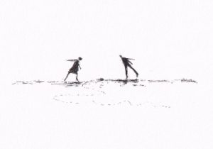 Skizze – Mensch und Maus – Schwarz-Tinte auf Papier