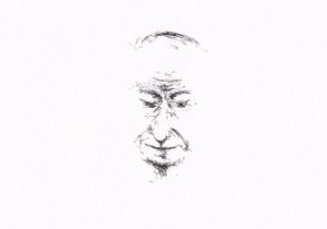 Eine skizzenhafte Zeichnung zeigt ein teilweise dargestelltes Gesicht.
